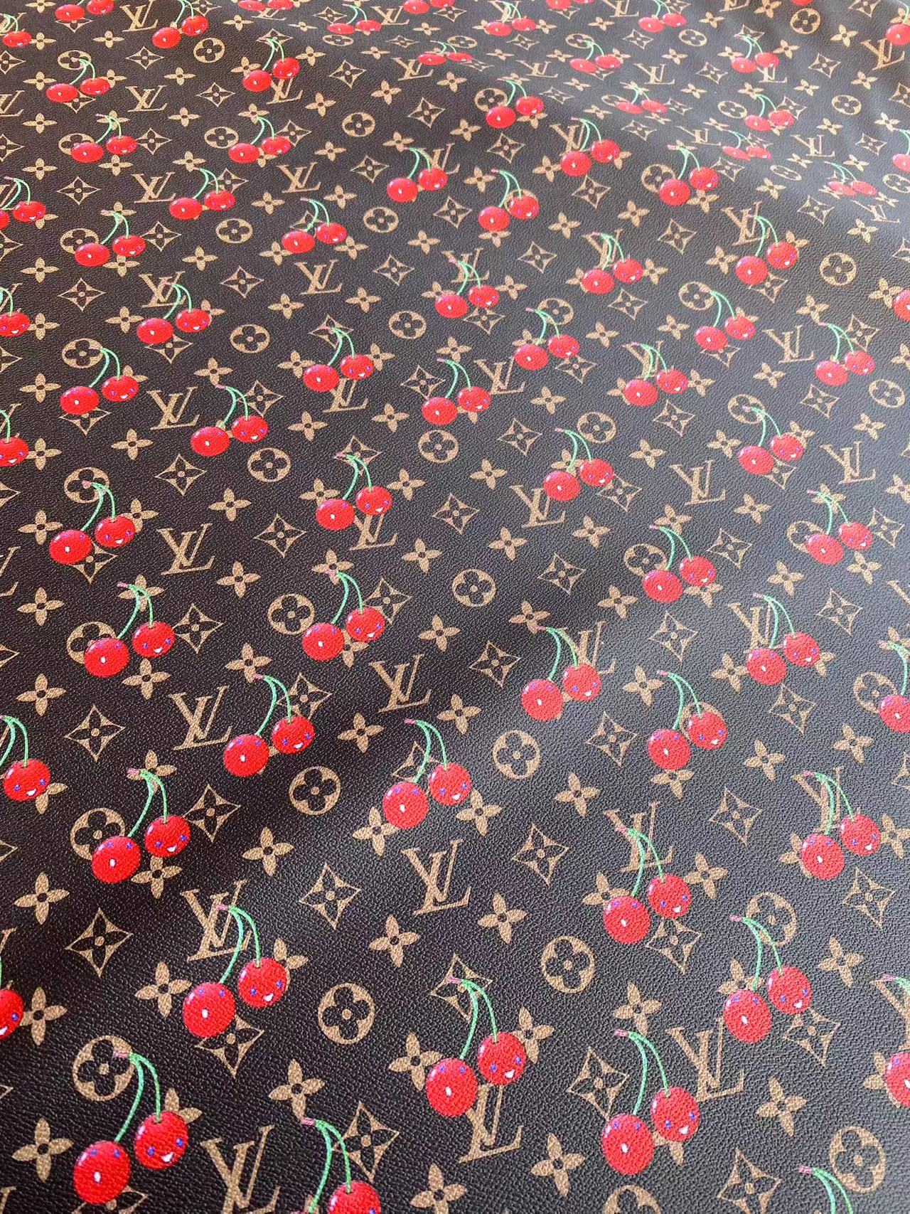 Classic Brown LV Cherry Designer Leather for Sewing Project