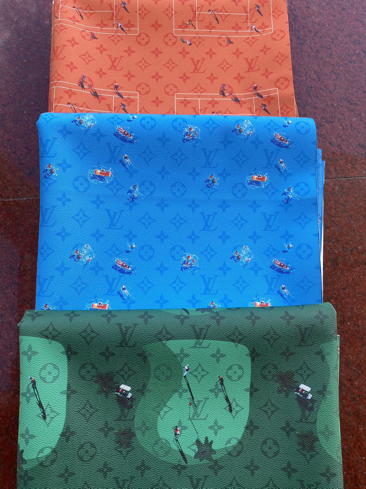 Orange Louis Vuitton Designer Fabric Tennis Logo Car Interior