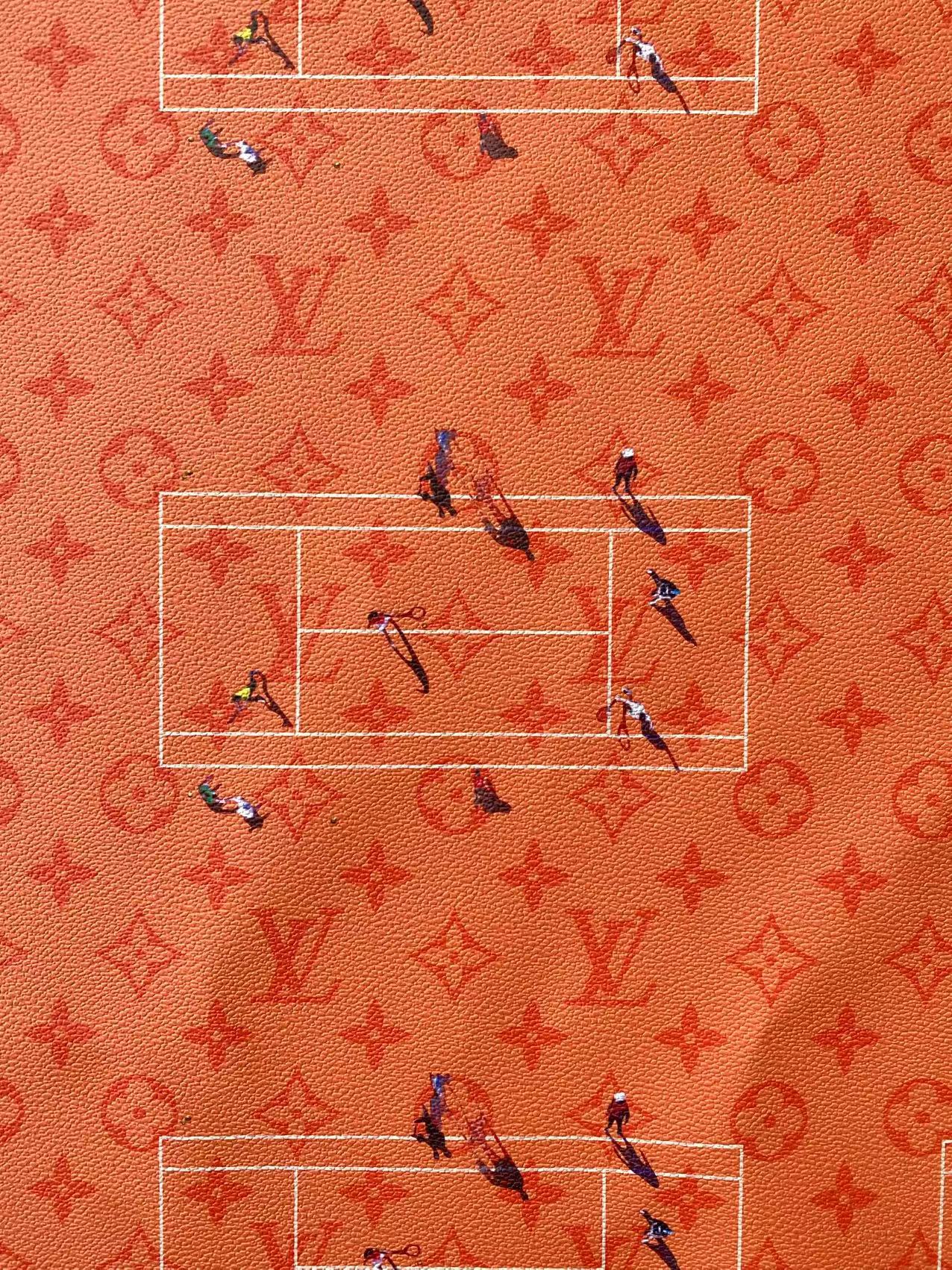 Orange Louis Vuitton Designer Fabric Tennis Logo Car Interior