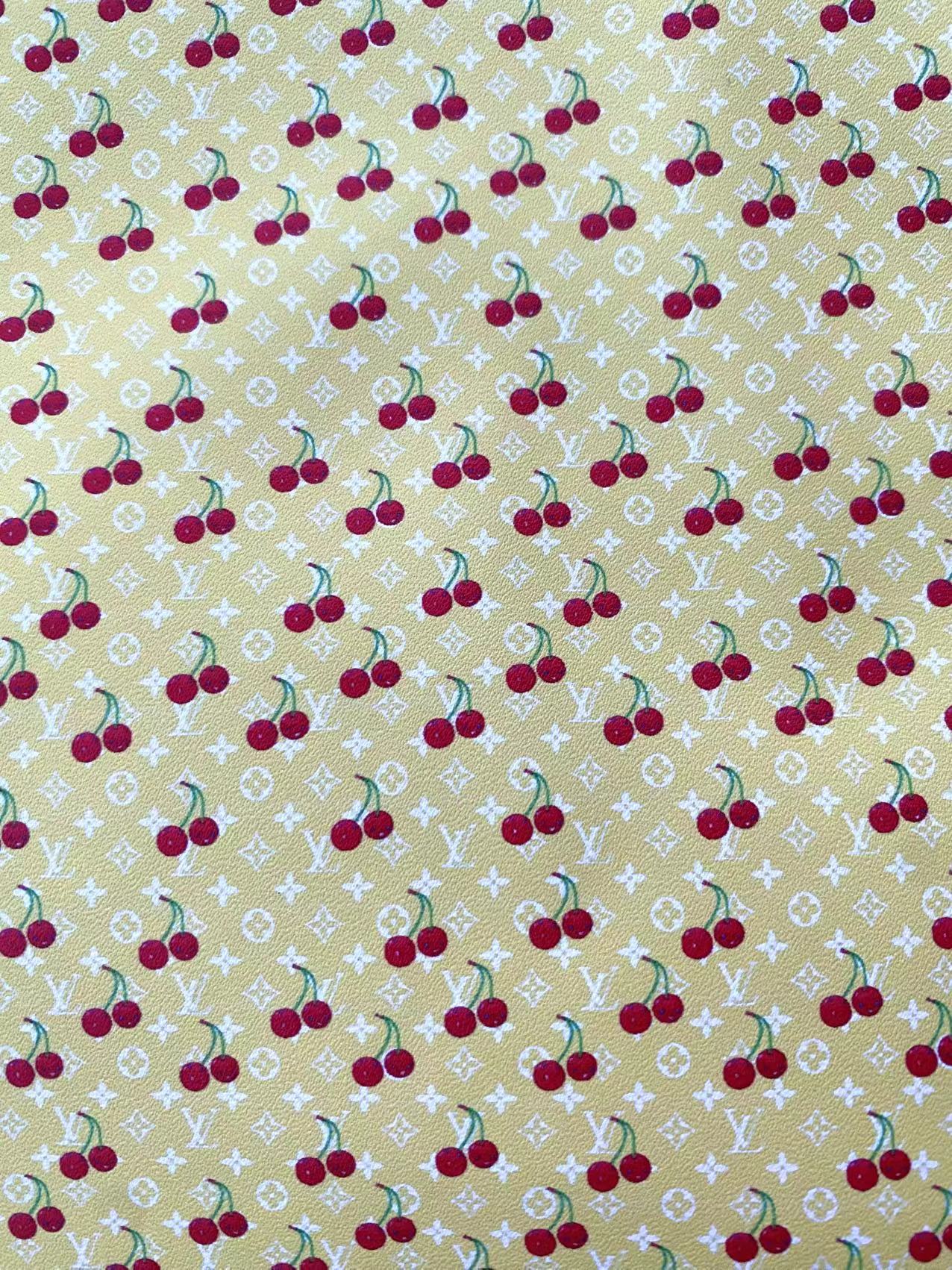 Mini Cherry LV Leather Vinyl Fabric for Doll Making Cloth