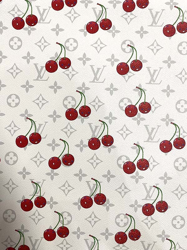White Grey Cherry Takashi Murakami LV Leather Designer Fabric