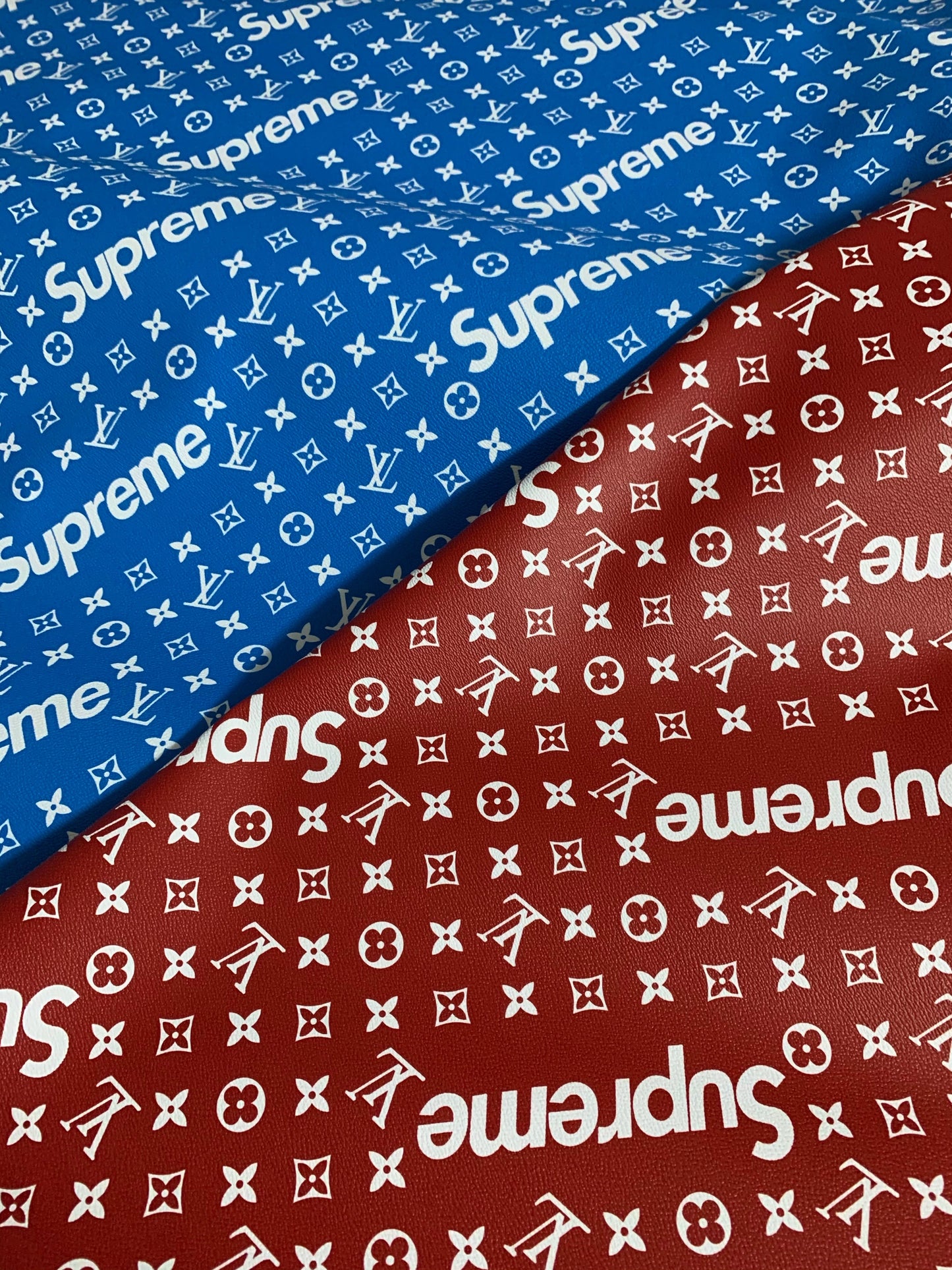 Blue Supreme Faux Leather Fabric for Fashion Custom Sneakers Car Upholstery