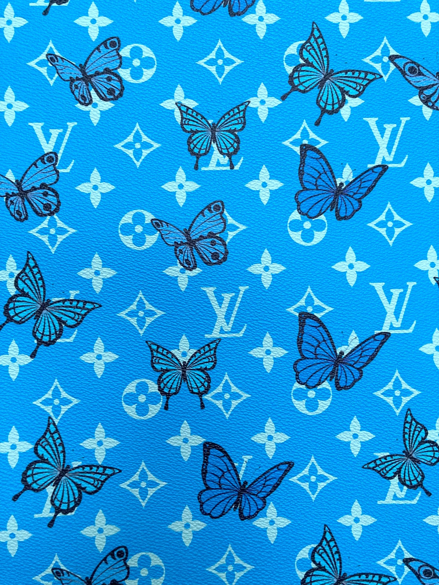 Blue Butterfyl Designer Custom LV Faux Leather by Yard for Sneakers Crafts Upholstery