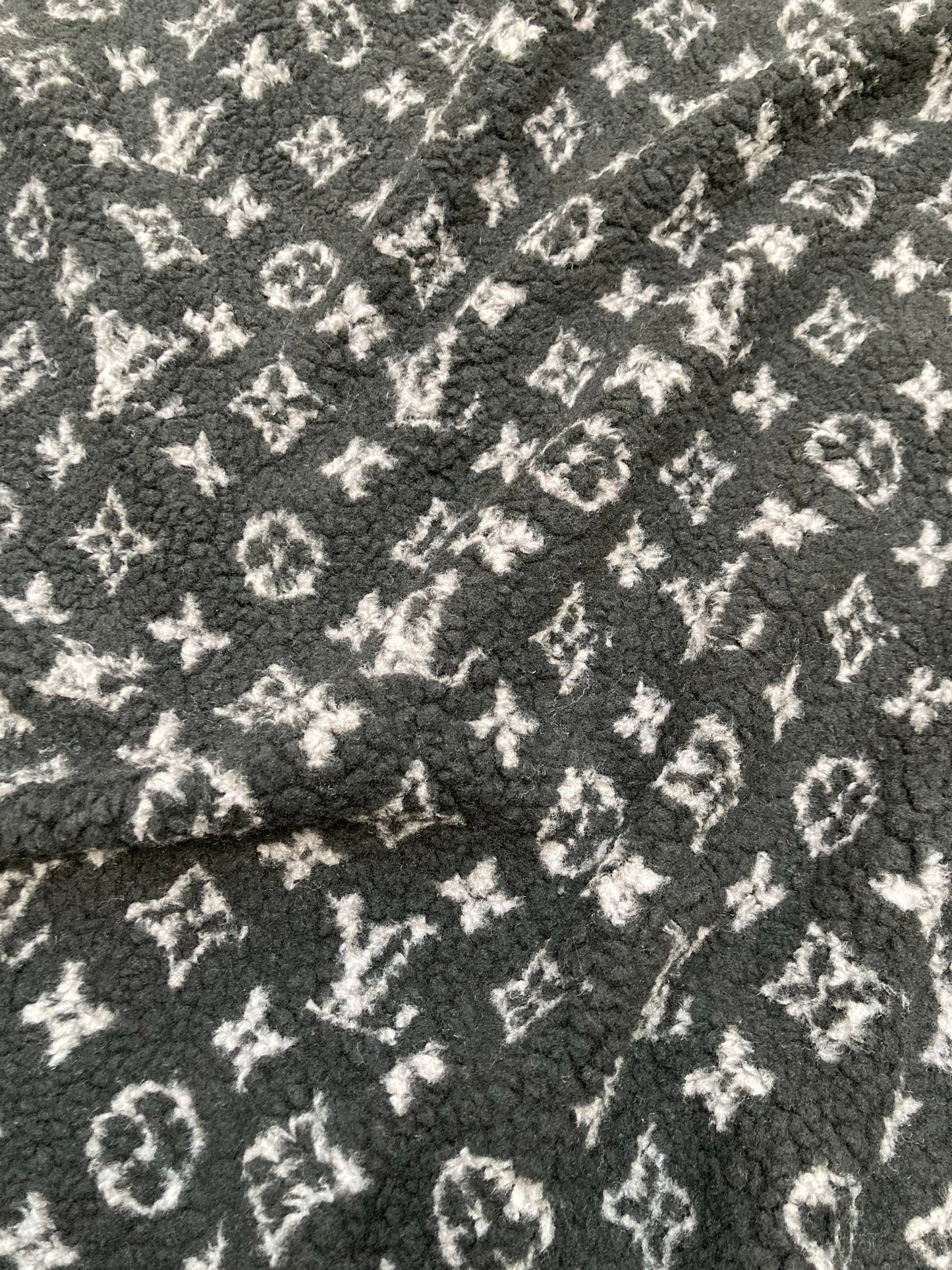 Black Furry Cozy LV Teddy Fleece Flannel Fabric