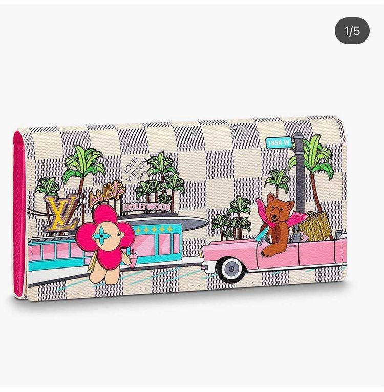 White Damier Cartoon LV Leather Fabric for Custom Bag