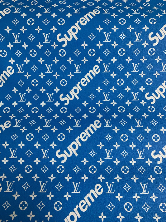 Blue Supreme Faux Leather Fabric for Fashion Custom Sneakers Car Upholstery