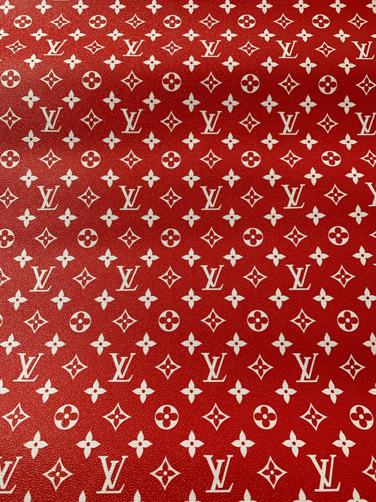 Red LV Classic Designer Inspired Leather Fabric for Custom