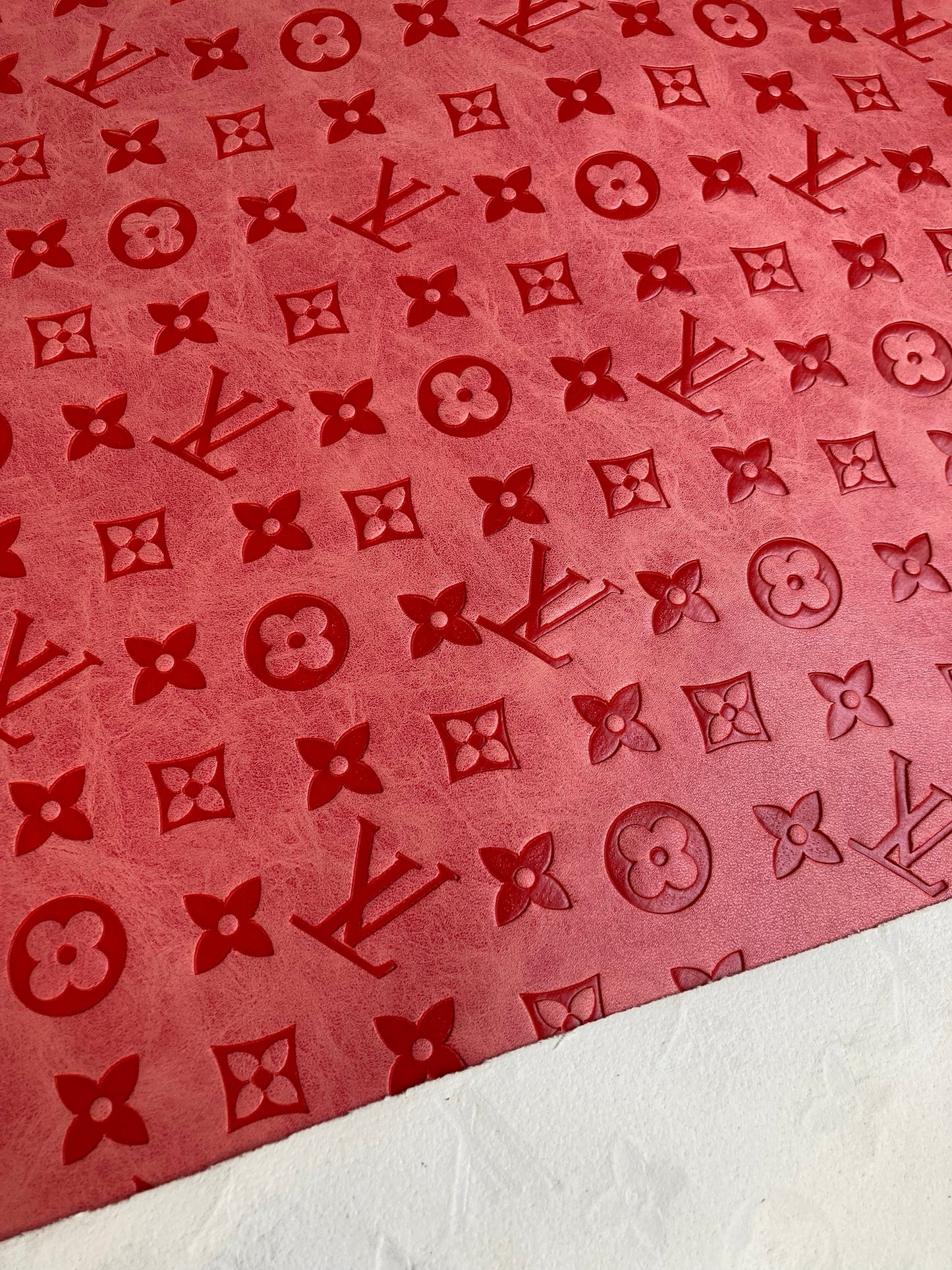 Light Pink Embossed LV Leather Fabric for Custom