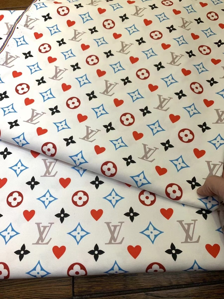 White LV Valentine's Day Heart Monogram Custom Sneaker Fabric DIY Sewing Material Sold by Yard - mingfabricstore