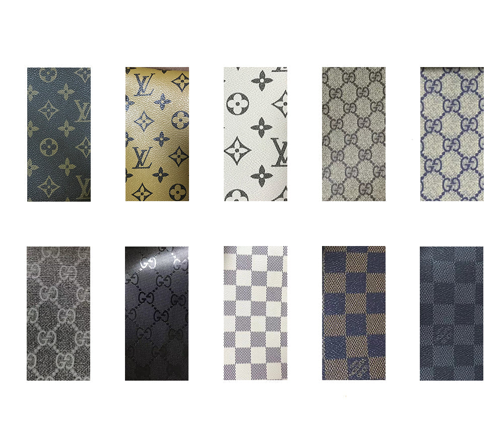 Black embossed LV craft leather fabric by yard