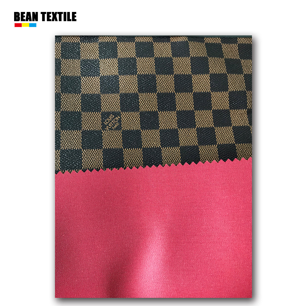 Brown LV vinyl Damier check pattern leather fabric by yard for wallet