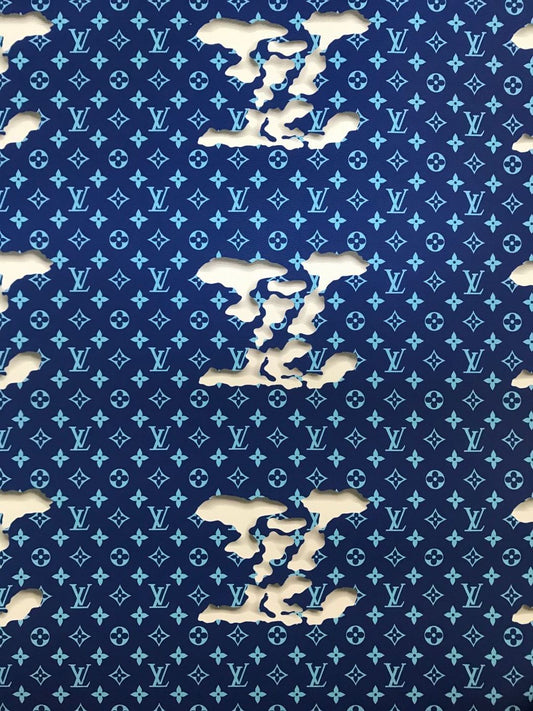 Blue LV Cloud Pattern Leather Fabric for Bag and Shoe Custom by Yard