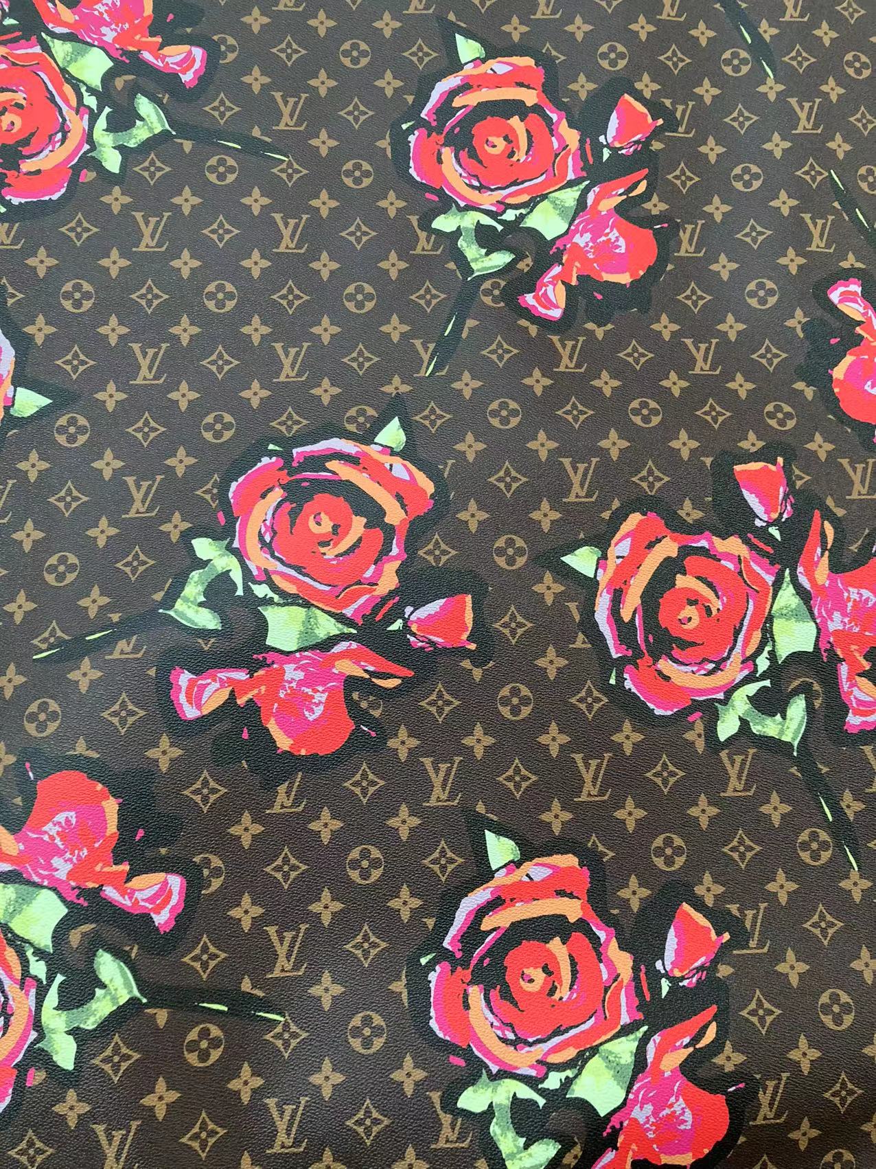 Brown LV Big Flower Leather Fabric Custom Material for Sneaker
