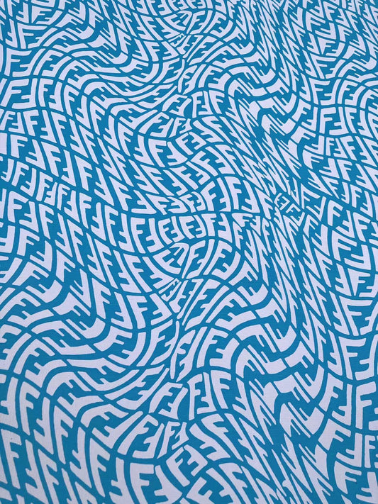 Blue Weave Fendi Vinyl Leather Fabric for Custom Sneakers Upholstery Interior