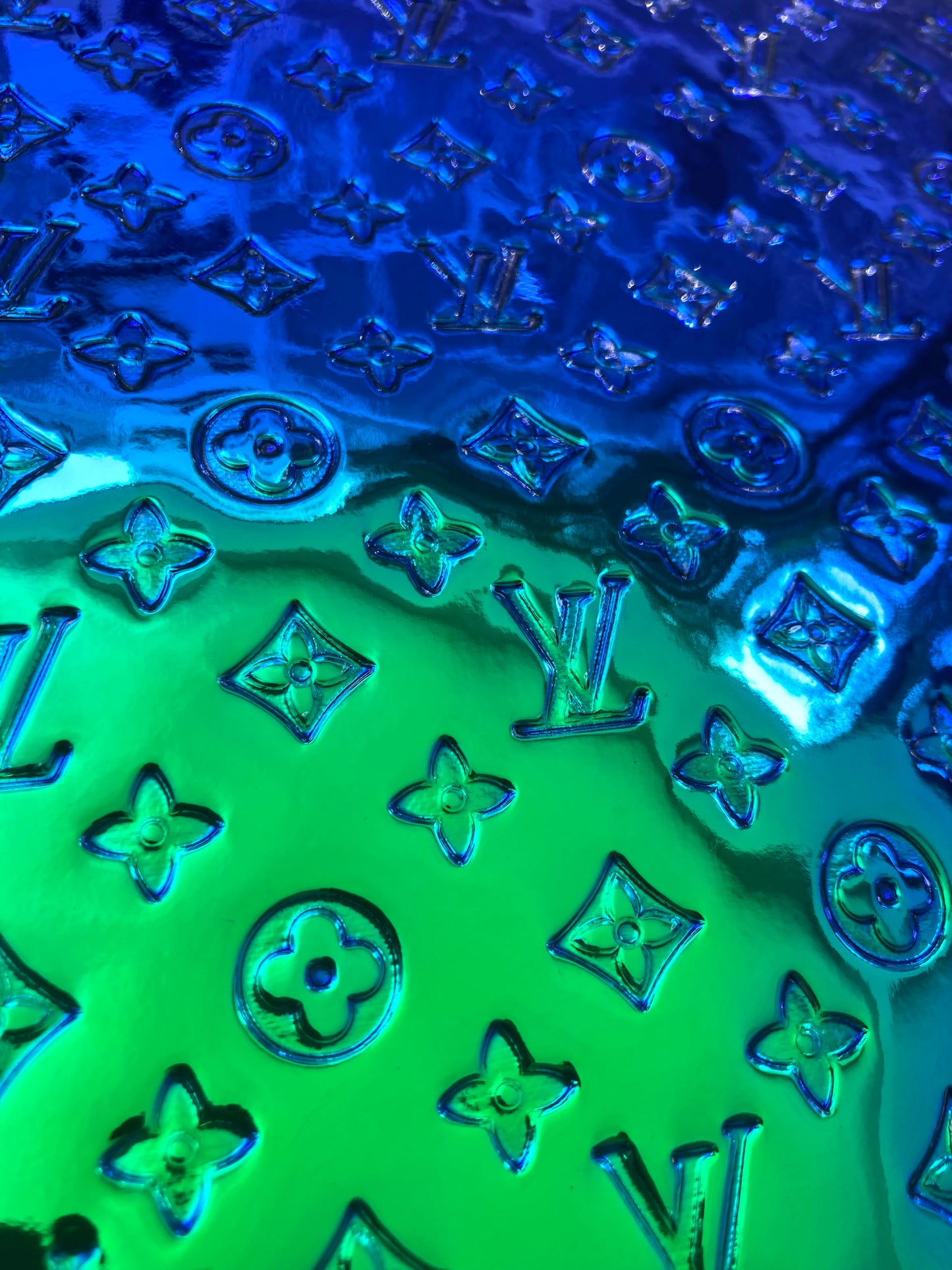 Blue Green Mirror Surface Embossed LV Vinyl Leather