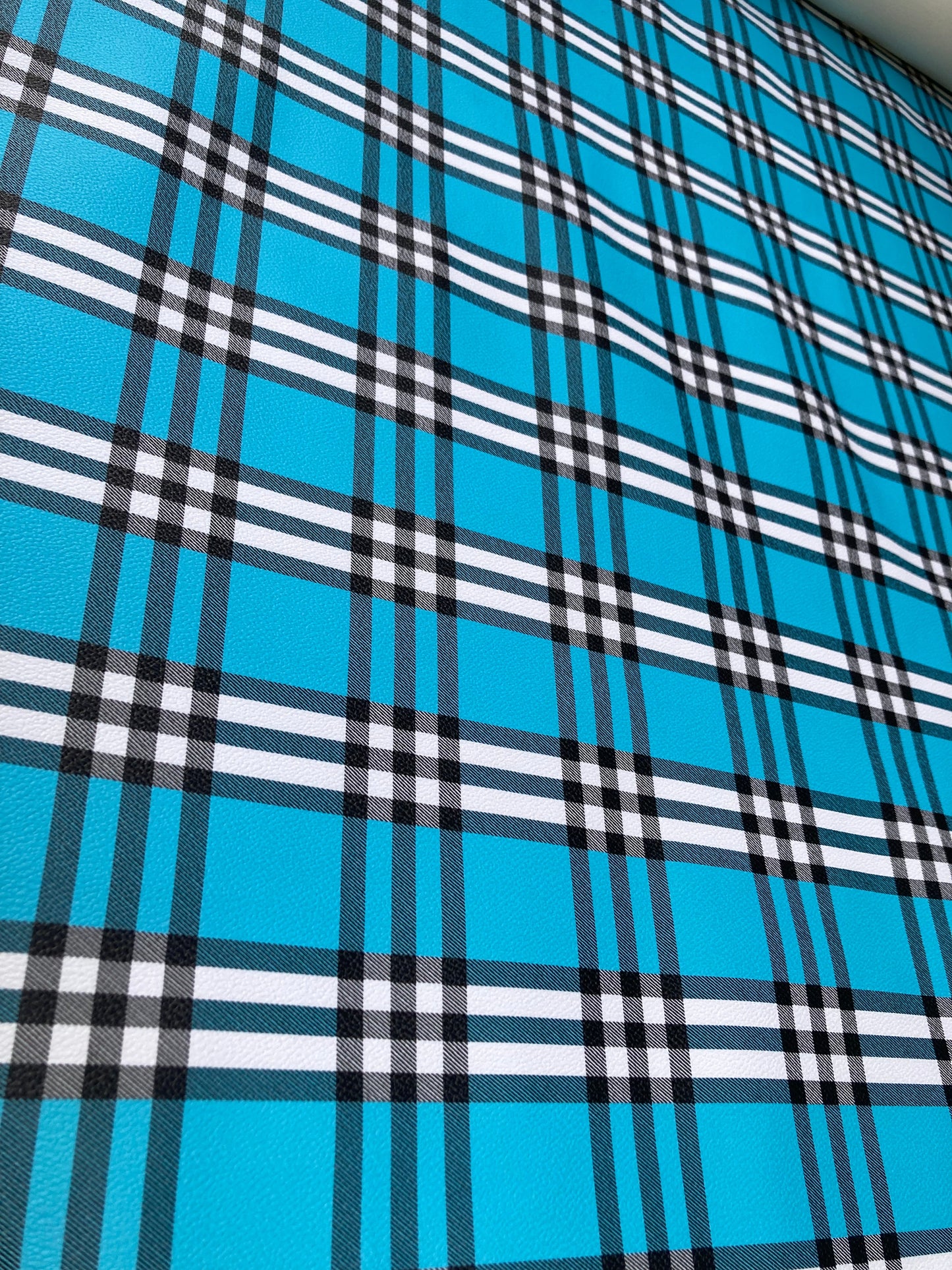 Blue Check Custom Handmade Leather Fabric for DIY Arts and Crafts