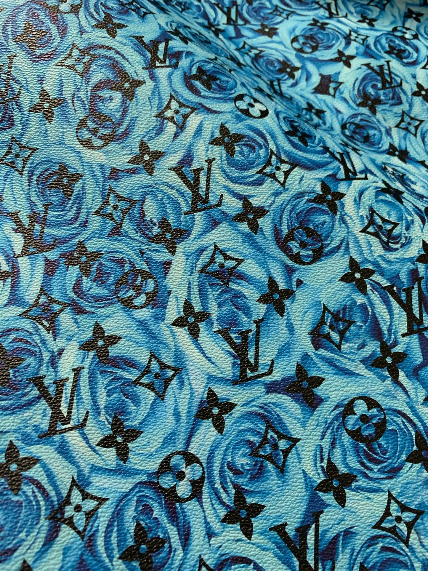 Blue Rose LV Leather Fabric for Custom Handmade Fabric