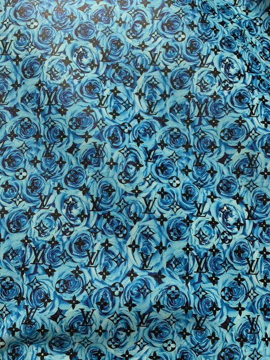 Blue Rose LV Leather Fabric for Custom Handmade Fabric