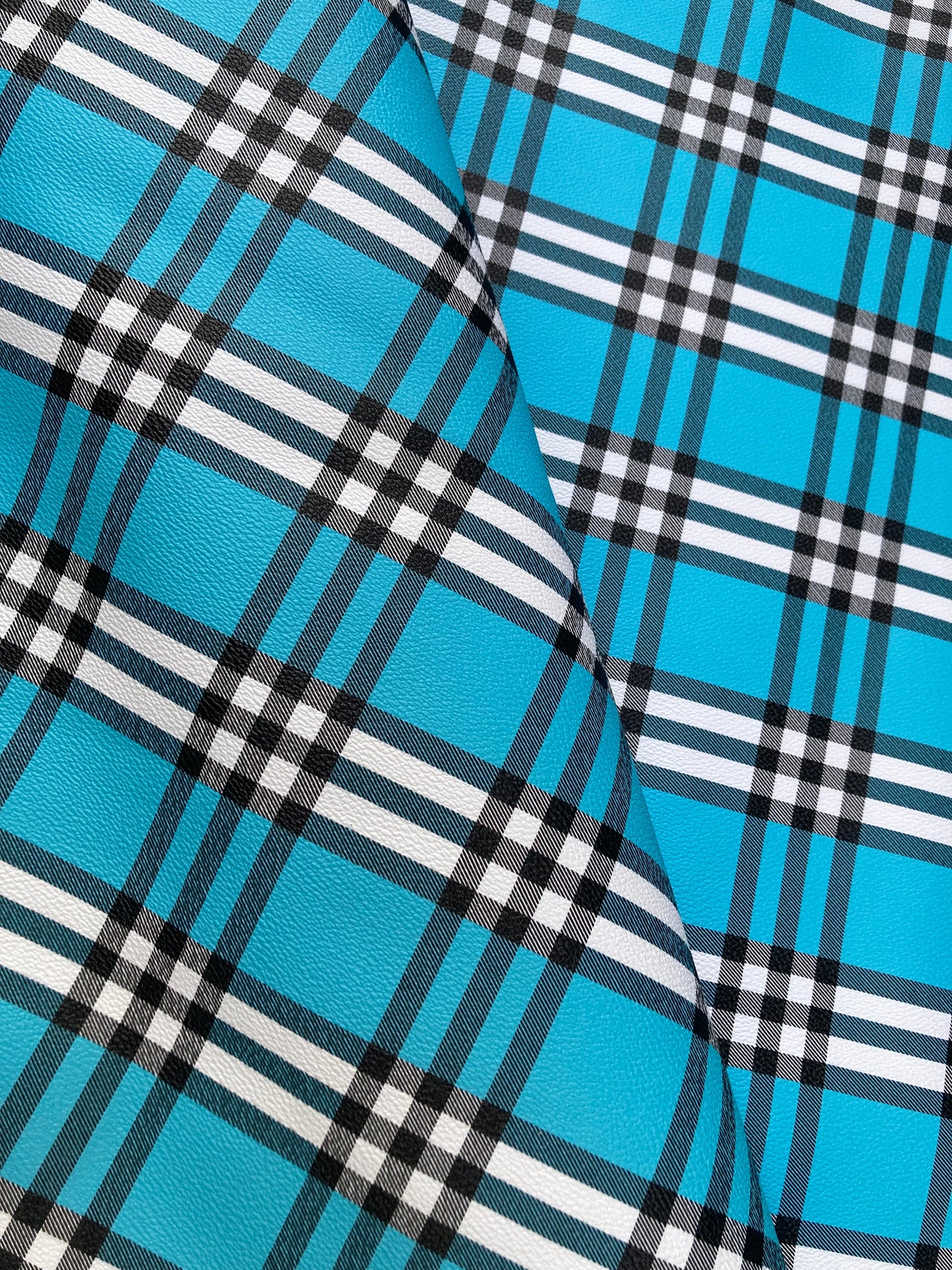 Blue Check Custom Handmade Leather Fabric for DIY Arts and Crafts