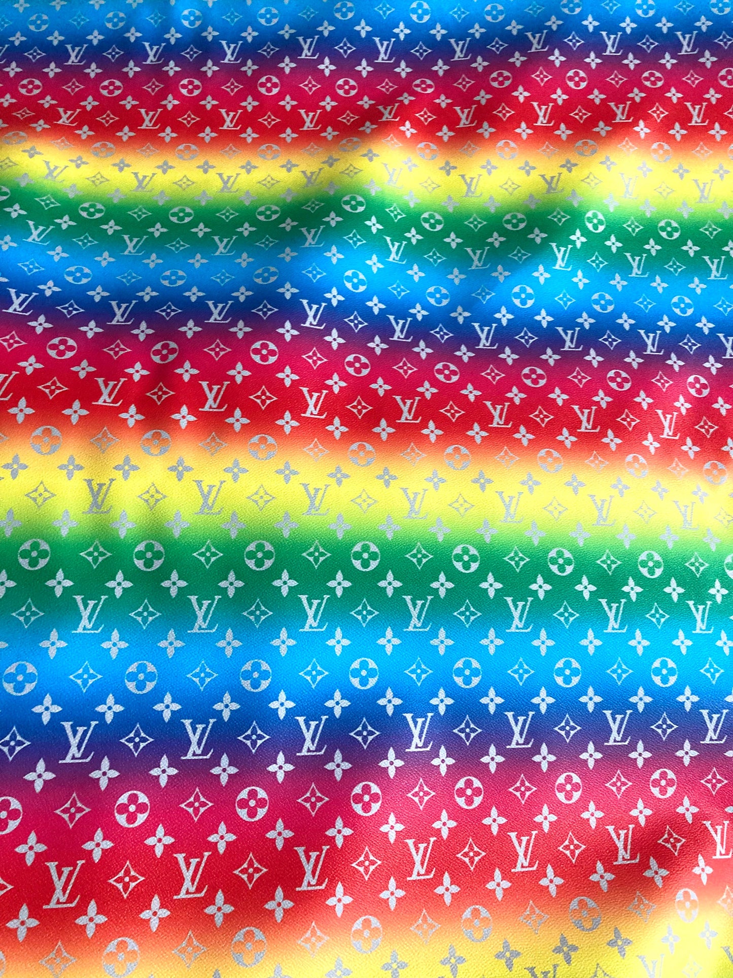 Bright Color Rainbow LV Leather Fabric for Custom
