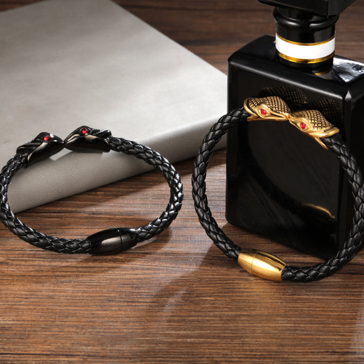 Snake Gold Leather Bracelet