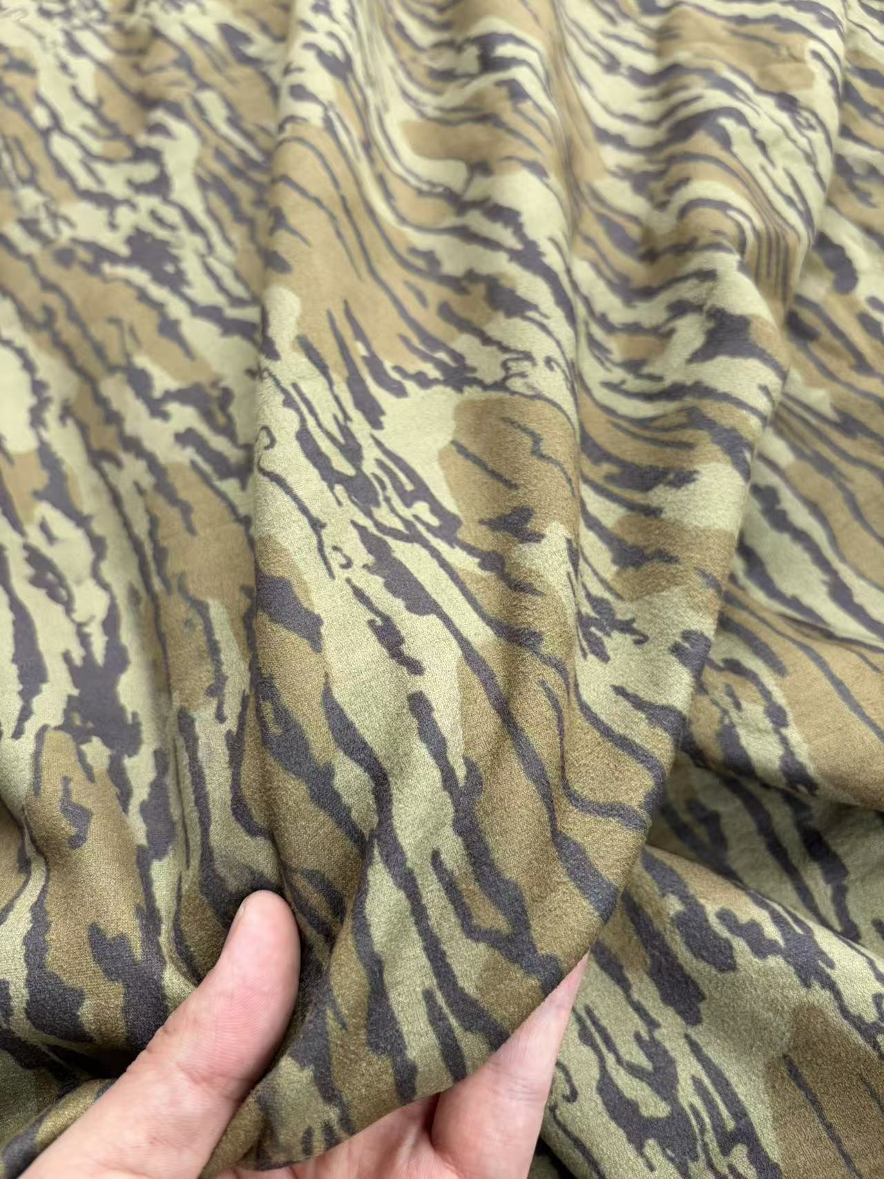 Green Forest Camo Suede Stretchy Fabric for Speaker Pod DIY