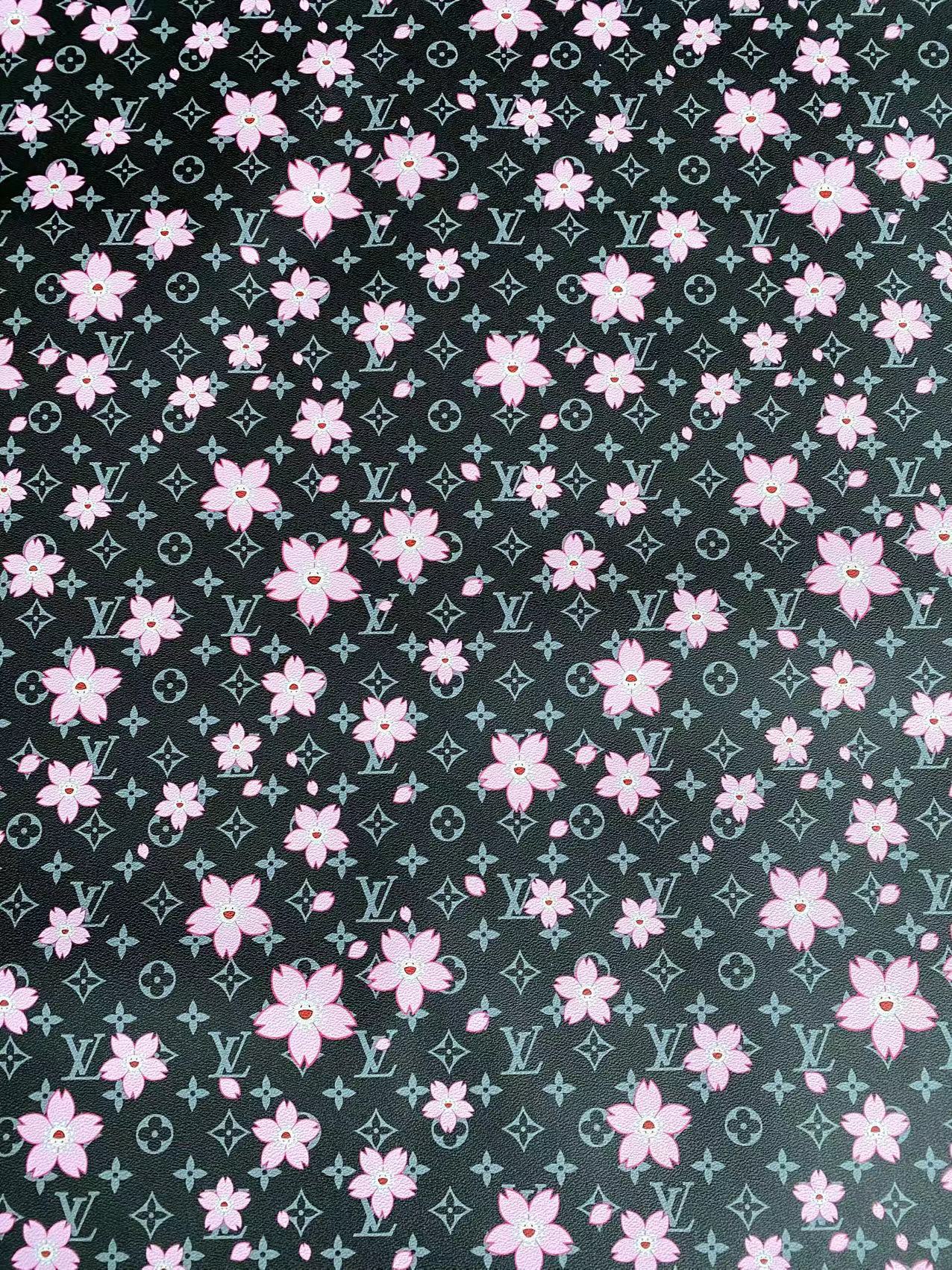 Black Cherry Takashi Murakami LV Leather Sheet for DIY