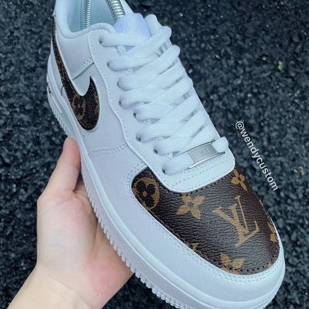 Classic Monogram Brown LV Beautiful DIY Air Force One Custom Shoes Sneakers for Woman