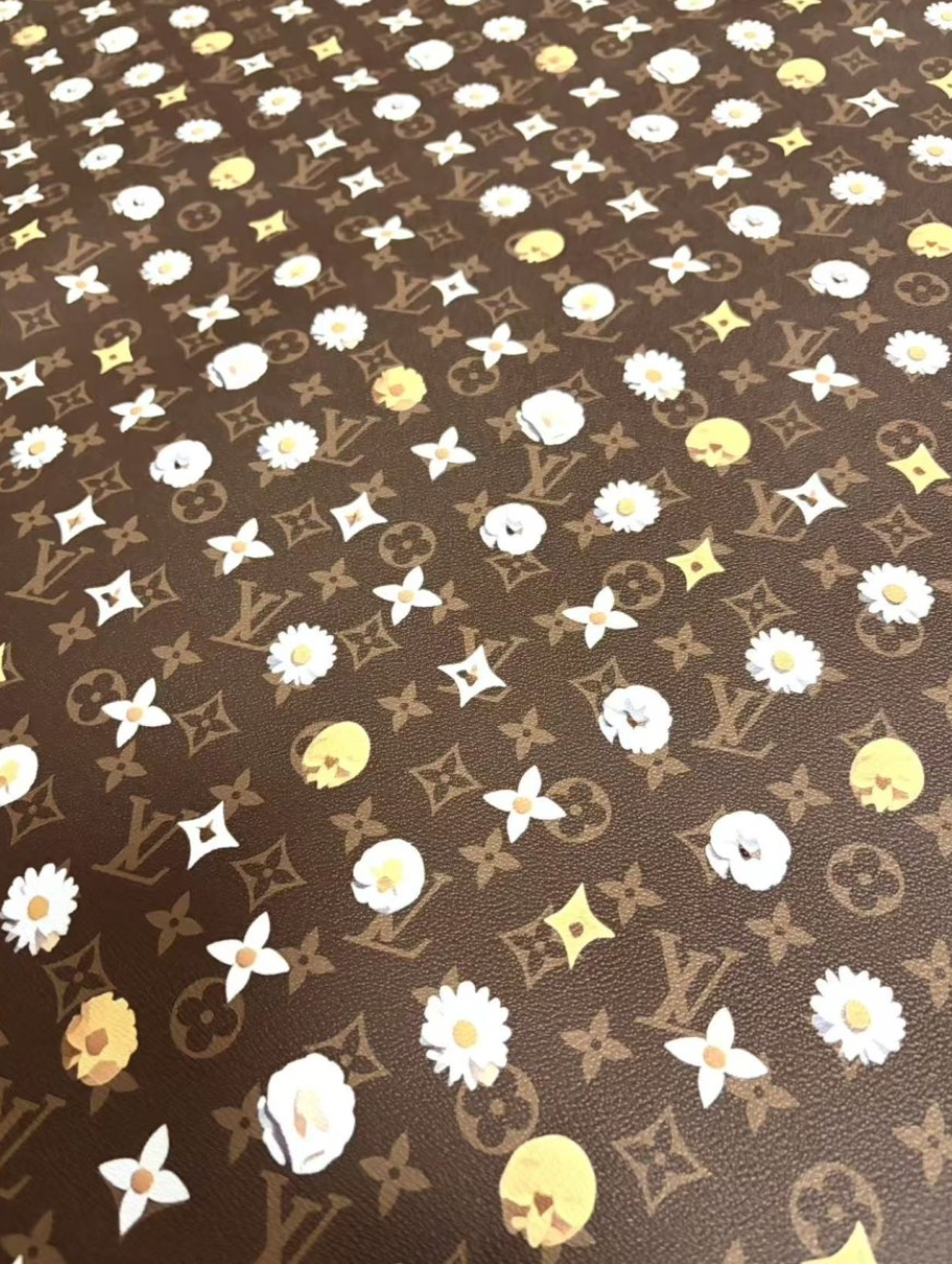 Brown Louis Vuitton Flower Designer Leather Sheet for DIY Crafts