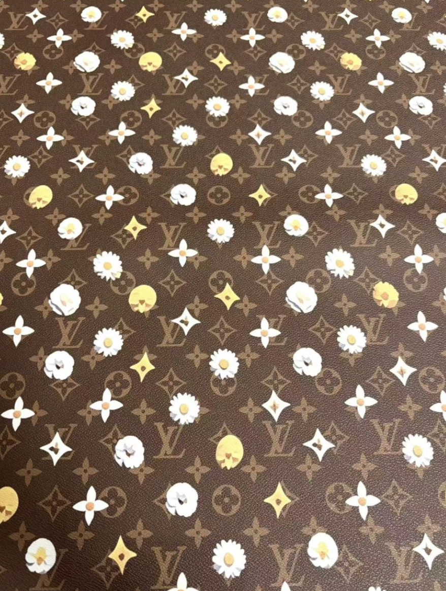 Brown Louis Vuitton Flower Designer Leather Sheet for DIY Crafts