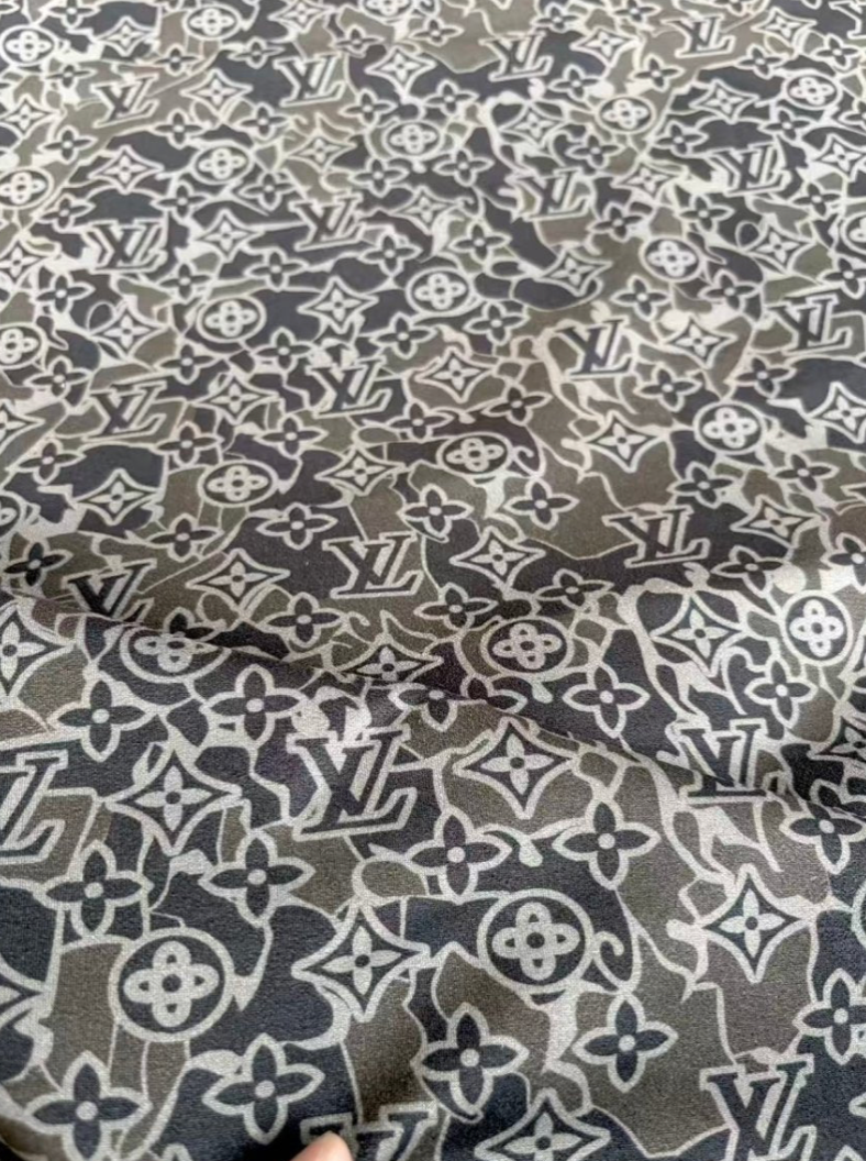 Black Camo LV Wrap Suede Velvet Fabric for DIY Upholstery