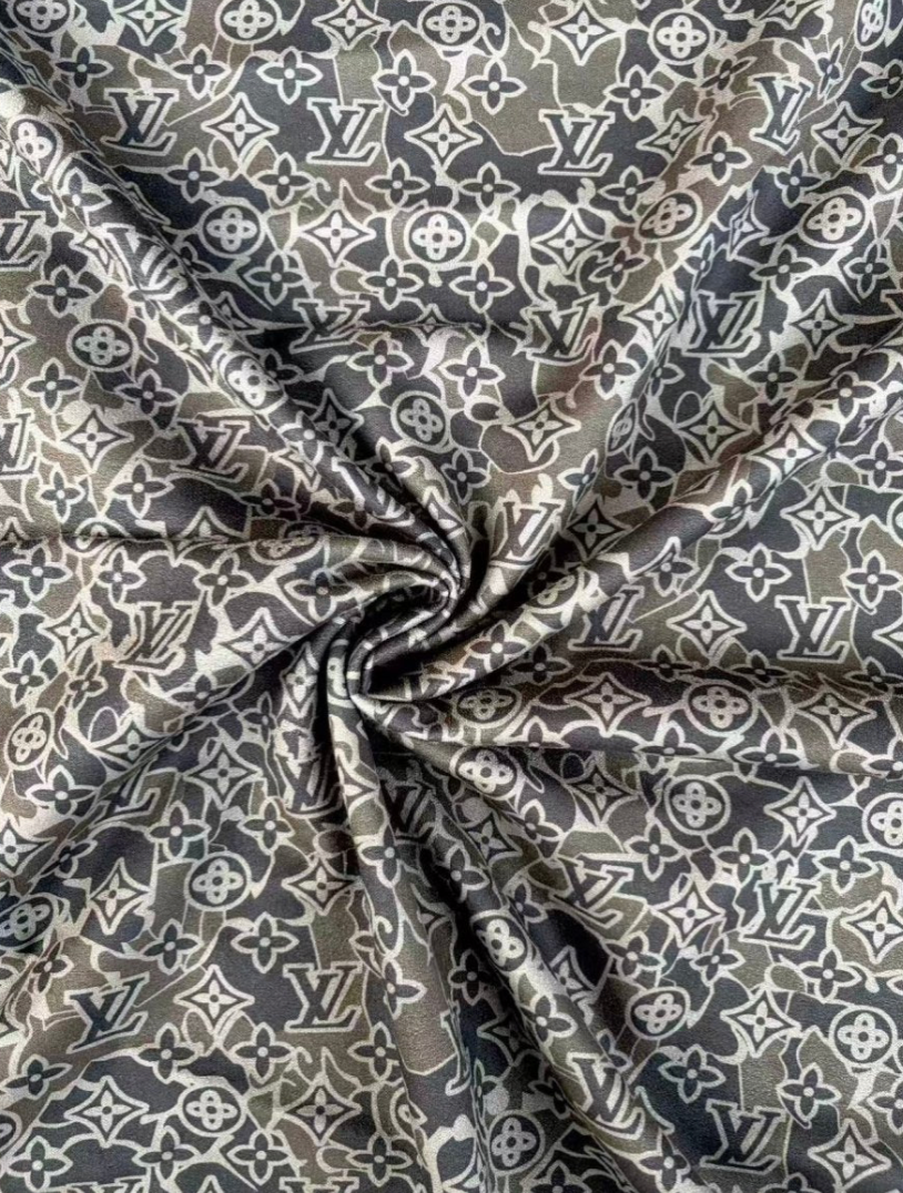 Black Camo LV Wrap Suede Velvet Fabric for DIY Upholstery