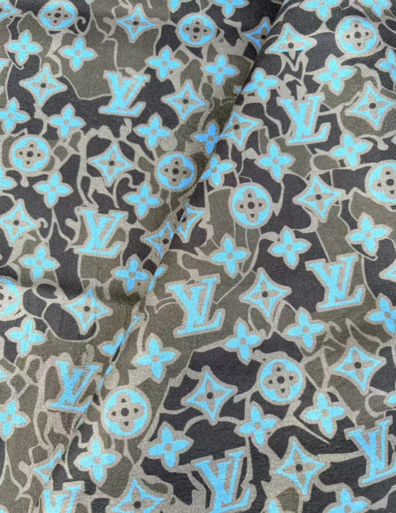 Black Blue LV Camo Suede Wrap Velvet Upholstery Fabric for Speaker Cover