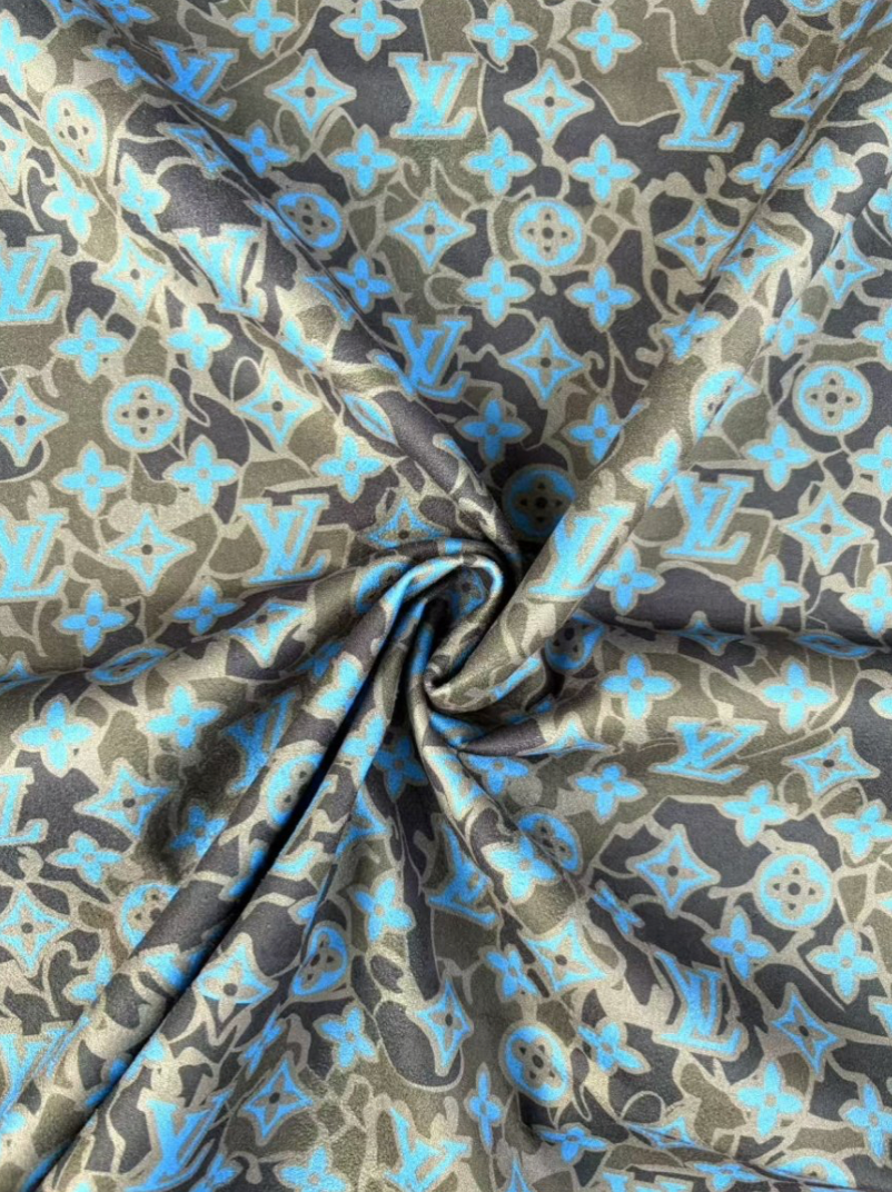 Black Blue LV Camo Suede Wrap Velvet Upholstery Fabric for Speaker Cover