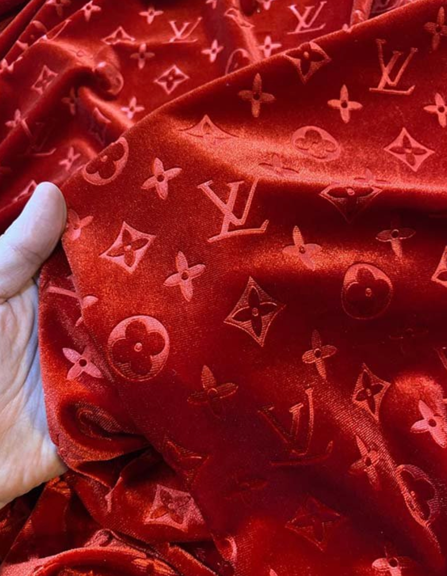 Luxury Red LV Velvet Fabric for Custom Sneakers Sewing Car Upholstery Furniture Sofa