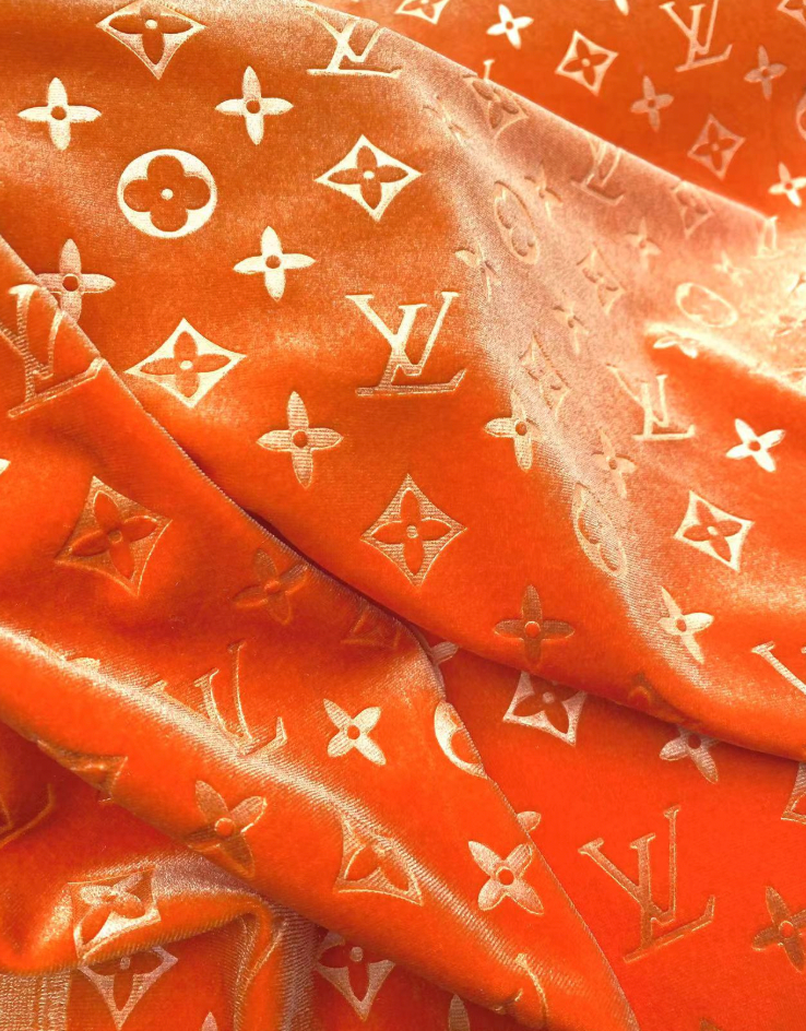 Luxury Vivid LV Orange Velvet Fabric for Custom Sneakers Sewing Car Upholstery Furniture Sofa