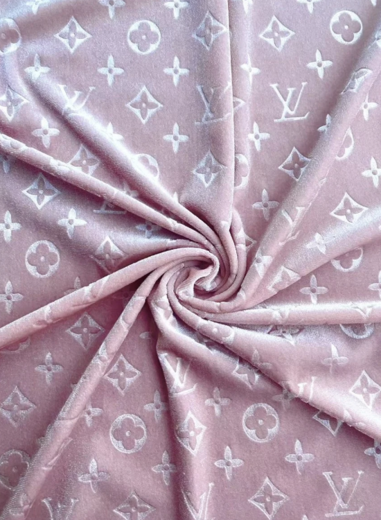 Luxury Light Pink LV Velvet Fabric for Custom Sneakers Sewing Car Upholstery Furniture Sofa