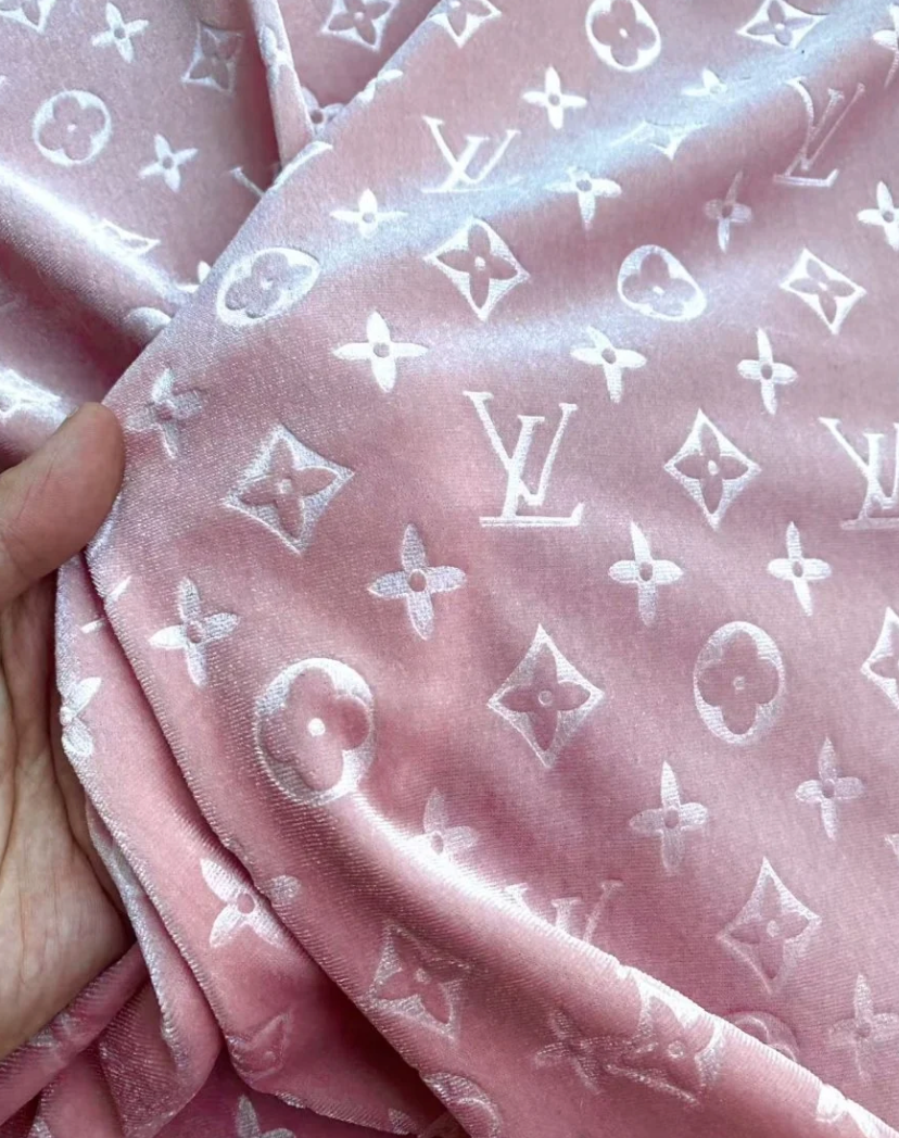 Luxury Light Pink LV Velvet Fabric for Custom Sneakers Sewing Car Upholstery Furniture Sofa