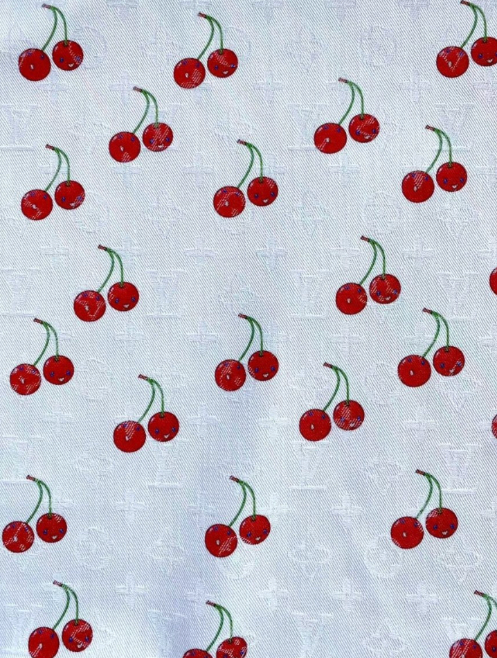 White Denim Designer Fabric Louis Vuitton MURAKAMI Cherry