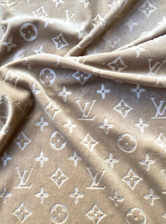 Luxury Beige Cream LV Louis Vuitton Velvet Headliner Fabric for Sneakers Custom Shoes Upholstery