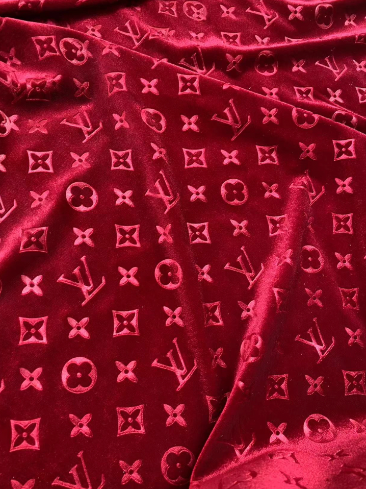 Luxury Burgundy LV Velvet Fabric for Custom Sneakers Sewing Car Headliner Upholstery