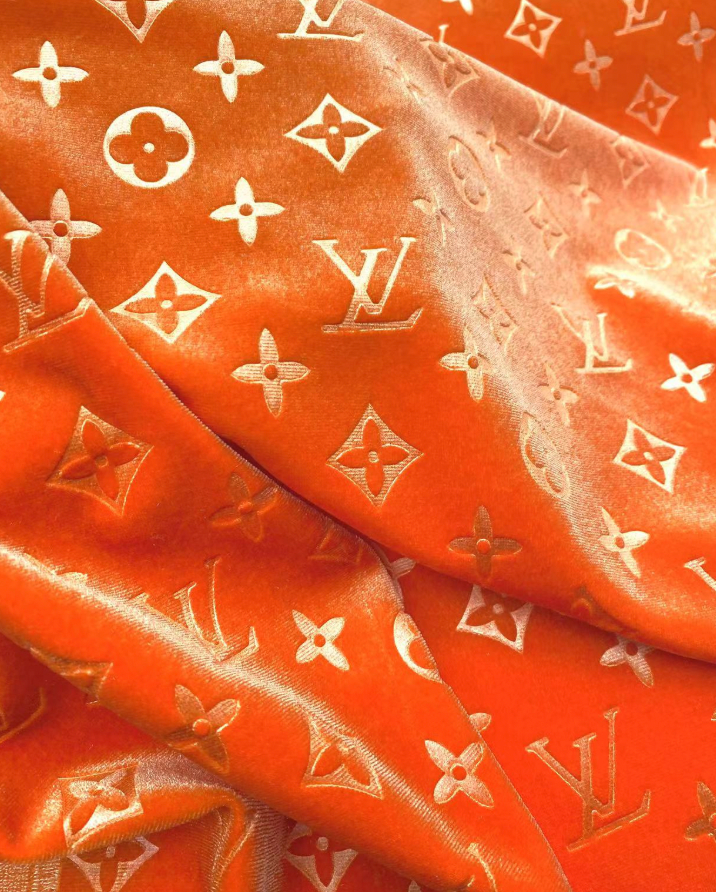 Luxury Vivid LV Orange Velvet Fabric Headliner for Sneakers Sewing