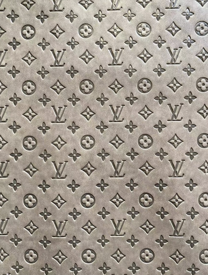 Premium Grey Embossed LV Louis Vuitton Faux Leather Designer Fabric for Handmade DIY Crafts
