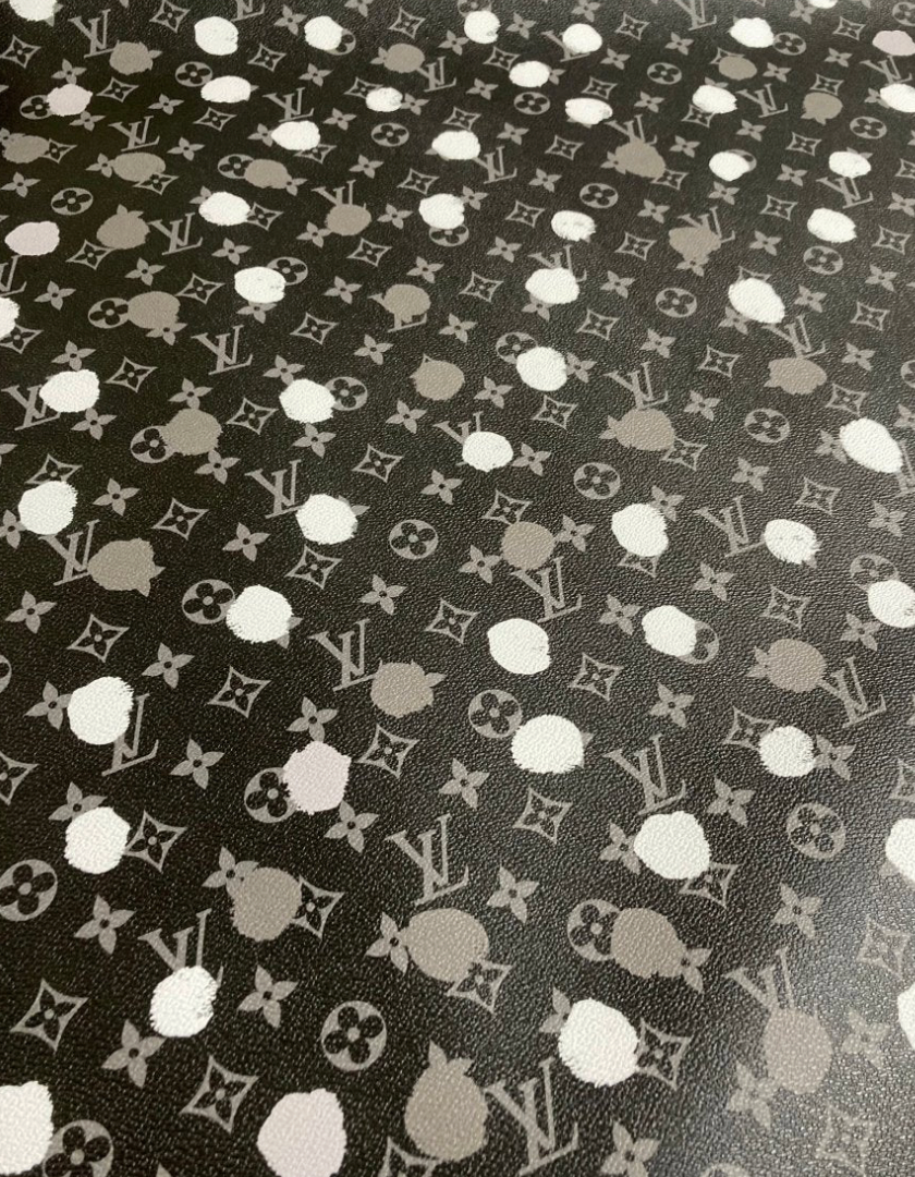 Custom Handmade Designer Leather Black White Dot LV Vinyl for Bag Upholstery