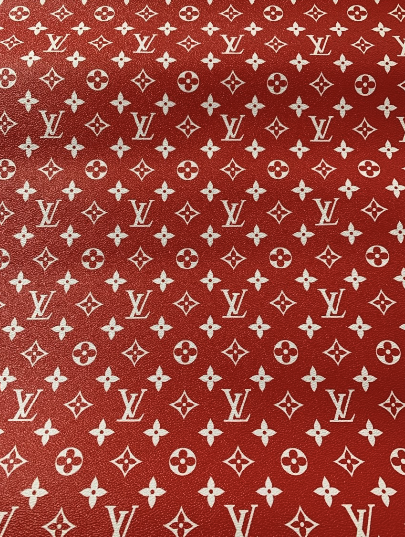 Dark Red LV Classic Designer Inspired Leather Fabric for Custom