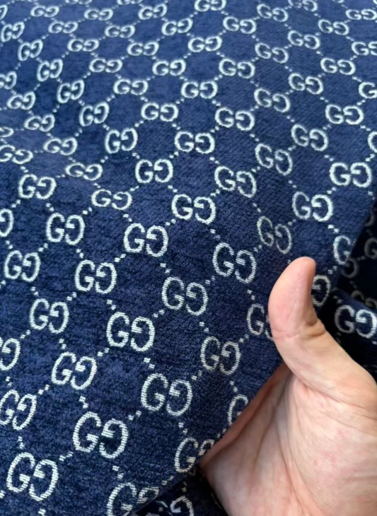 Navy Gucci Chenille Sofa Upholstery Fabric for Beach Bag Furniture Custom