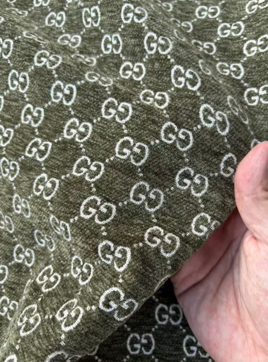 Olive Green Gucci Chenille Sofa Upholstery Fabric for Beach Bag Furniture Custom