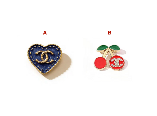 Designer Inspired Chanel Denim Heart Cherry Brooches for Women