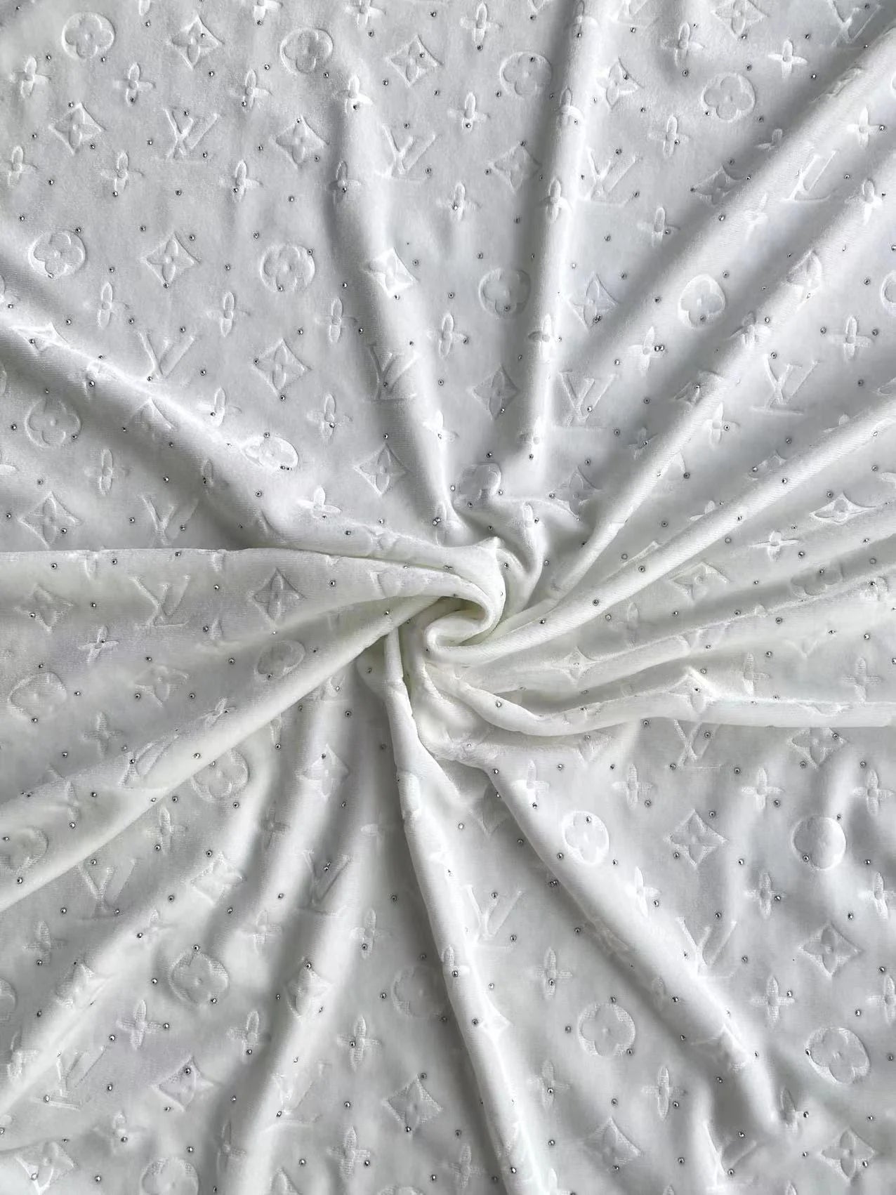 White Louis Vuitton Sneaker Velvet Sparkling Designer Fabric Sold by Yard