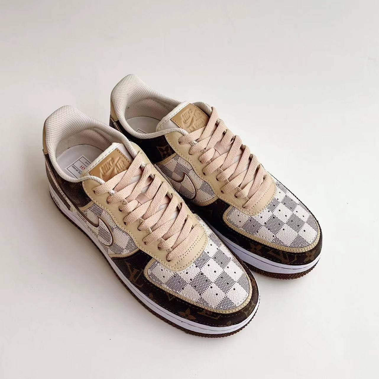 Brown Full LV Leather Air Force One Custom Sneaker for Woman